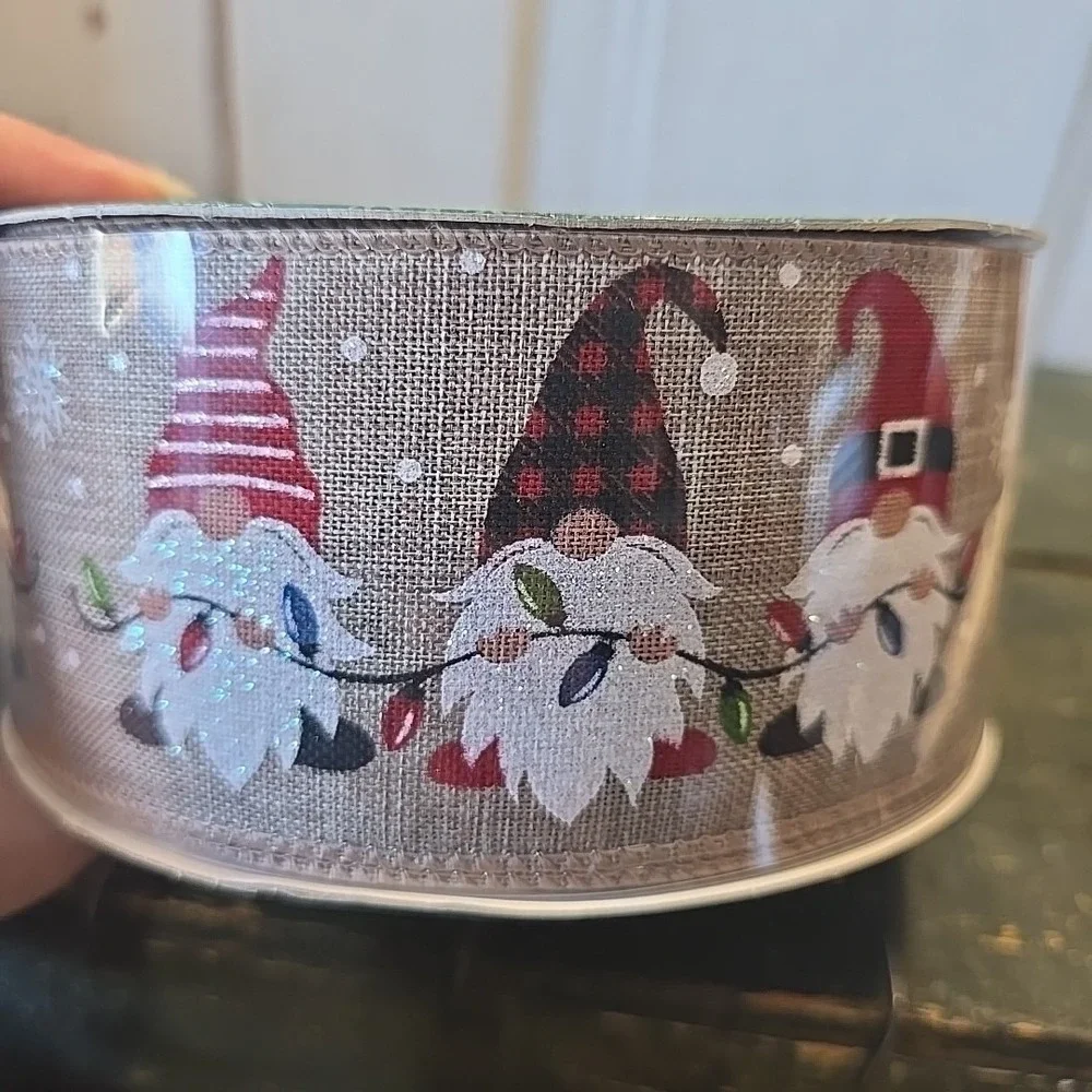 Kirkland Gnomes with Christmas Lights Wire Edged Ribbon‎ 2.5